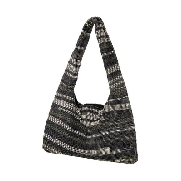 Crystal Mesh Armpit Hobo Bag - Kara - Black Stripes - Strass display picture 1